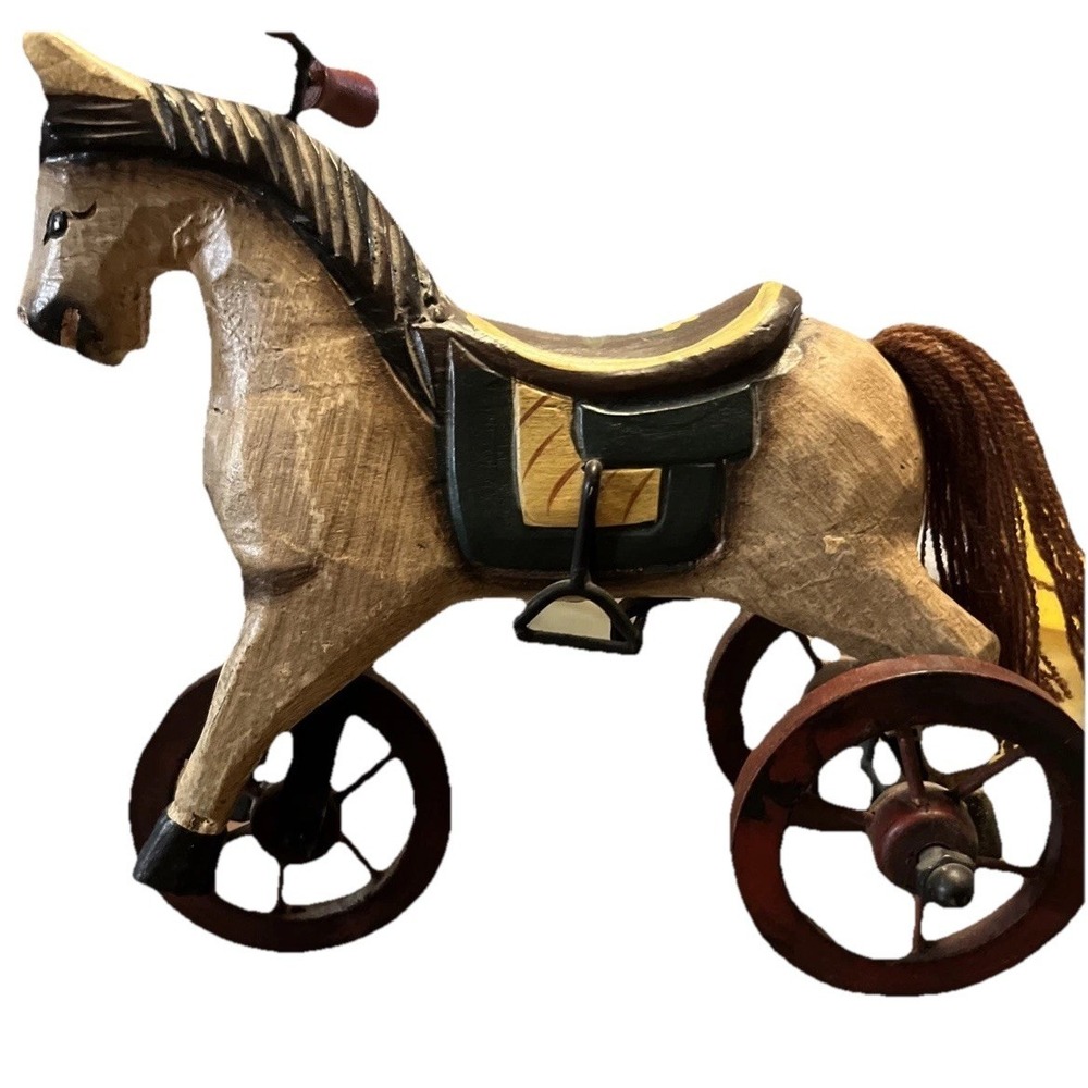 Folk Art Horse -‎ Wooden And Metal Hand Carved Horse - 7"